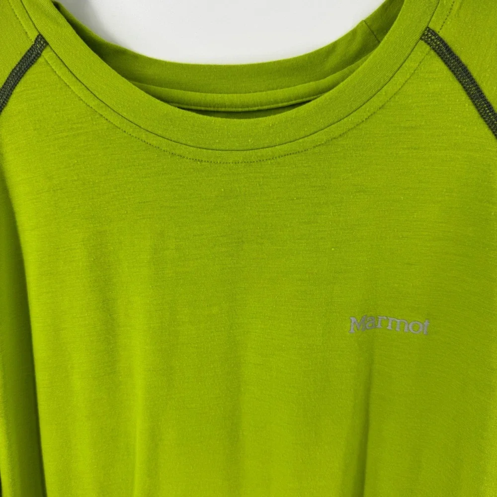 Marmot‎ Mens XXL Performance T-Shirt Lime Green Raglan Stretch Hiking Active Top